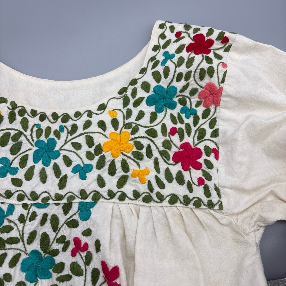 Vintage Floral Embroidered White Handmade Maxi Dress Boho Cottage pockets - Picture 3 of 9